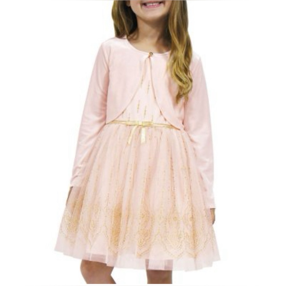 🩷💛Zunie Girl Special Occasion Dress, Blush/Gold, Size 18 Mths